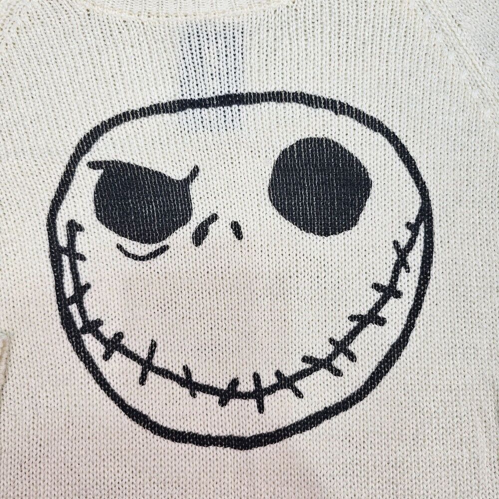 Hot Topic Jack Skellington Sweater Womens L Cream Distressed Nightmare Christmas - Picture 4 of 14
